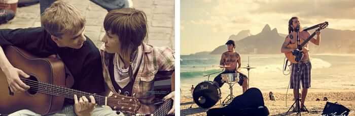 Guitariste plage couple