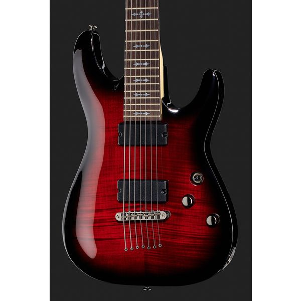 La guitare électrique Schecter Demon-7 Crimson Red Burst , Avis & Test