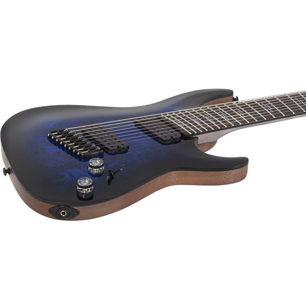 La guitare électrique Schecter Omen Elite-8 MS Blue Burst Avis et Test