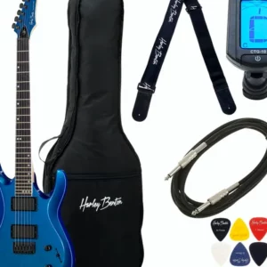 Avis et essai en ampli de la guitare électrique Harley Benton R-446 Blue Metallic Bundle